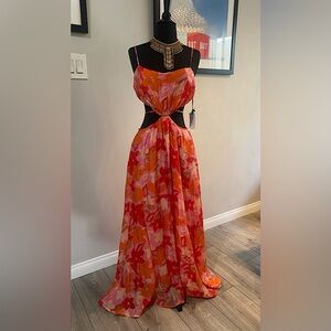 ASTR The Label Sanger Pink Red Floral Cutout Maxi Party Dress S NWT Trendy